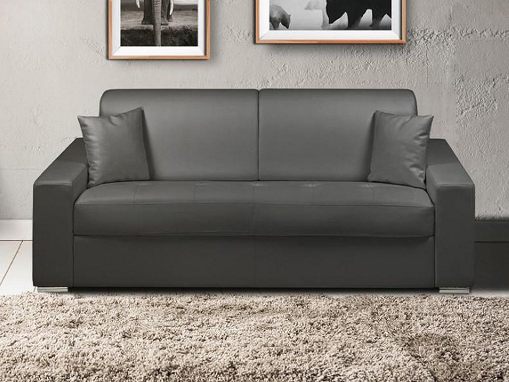 Vente-unique EMIR, Sofabett, Wohnzimmer, Schwarz, 3 Sitz(e), Schwarz, Kunstleder