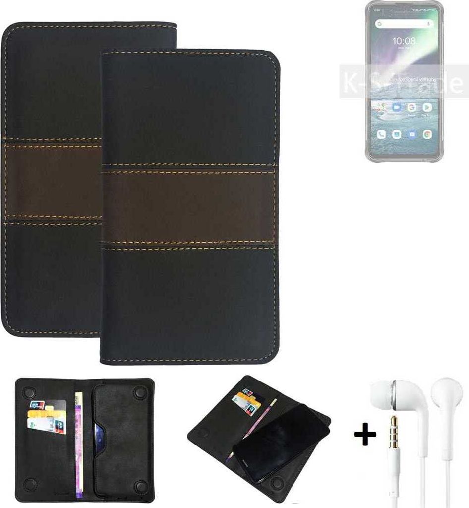 K-S-Trade Handyhülle + Kopfhörer kompatibel mit UMIDIGI Bison GT Schutzhülle Walletcase Bookstyle Tasche Schutz Case Hülle Wallet Cover Kunstleder