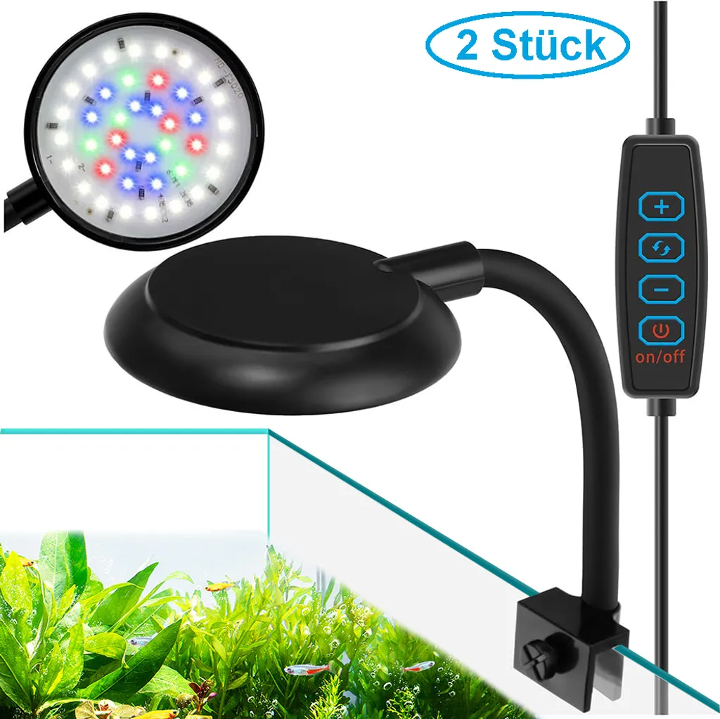 Kit 2 Luci LED Acquario 40LED Braccio Flessibile - Dimmerabile 3 Mode