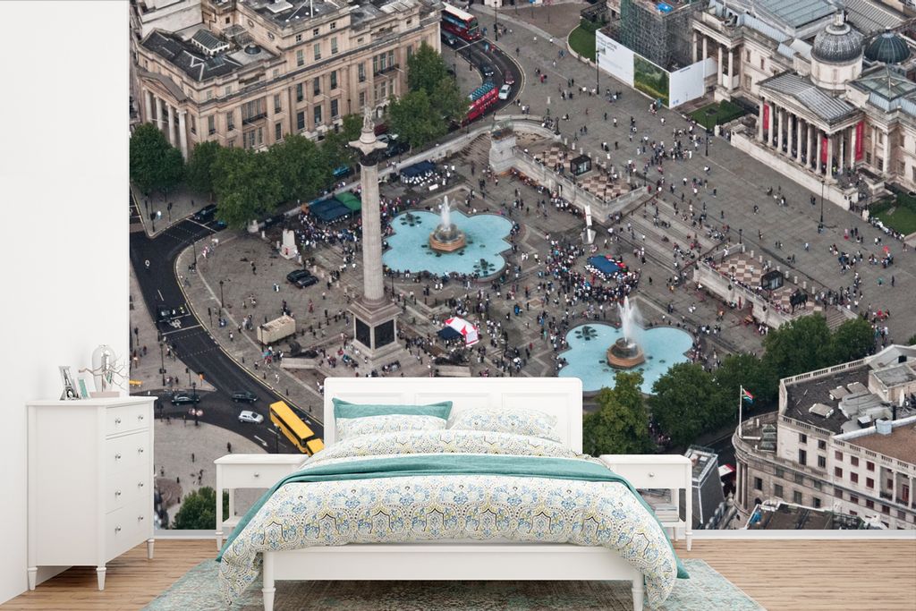 MuchoWow Fototapete für Wohnzimmer oder Schlafzimmer Wandtapete Vinyl Motivtapete Luftaufnahme des Trafalgar Square in London - 525x350 cm - Das...