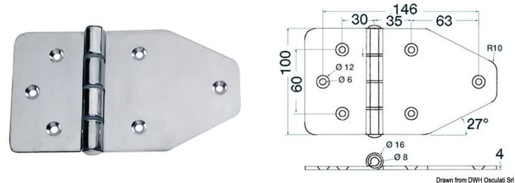 Penture de porte robuste 180x100 mm - Charnière universelle XL
