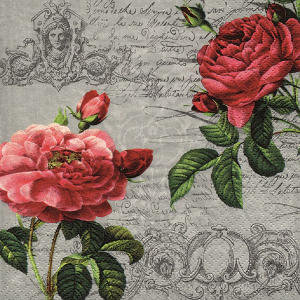 4 Servietten ~ Shabby Roses Rosen Blumen Serviettentechnik