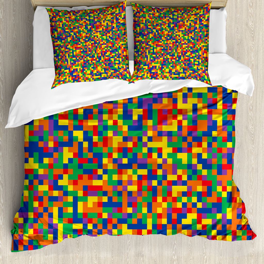 ABAKUHAUS Mosaik Bettbezug, Vivid Motley Pixel, Milbensicher Allergiker geeignet mit Kissenbezügen, 155 cm x 220 cm - 80 x 80 cm, Mehrfarbig
