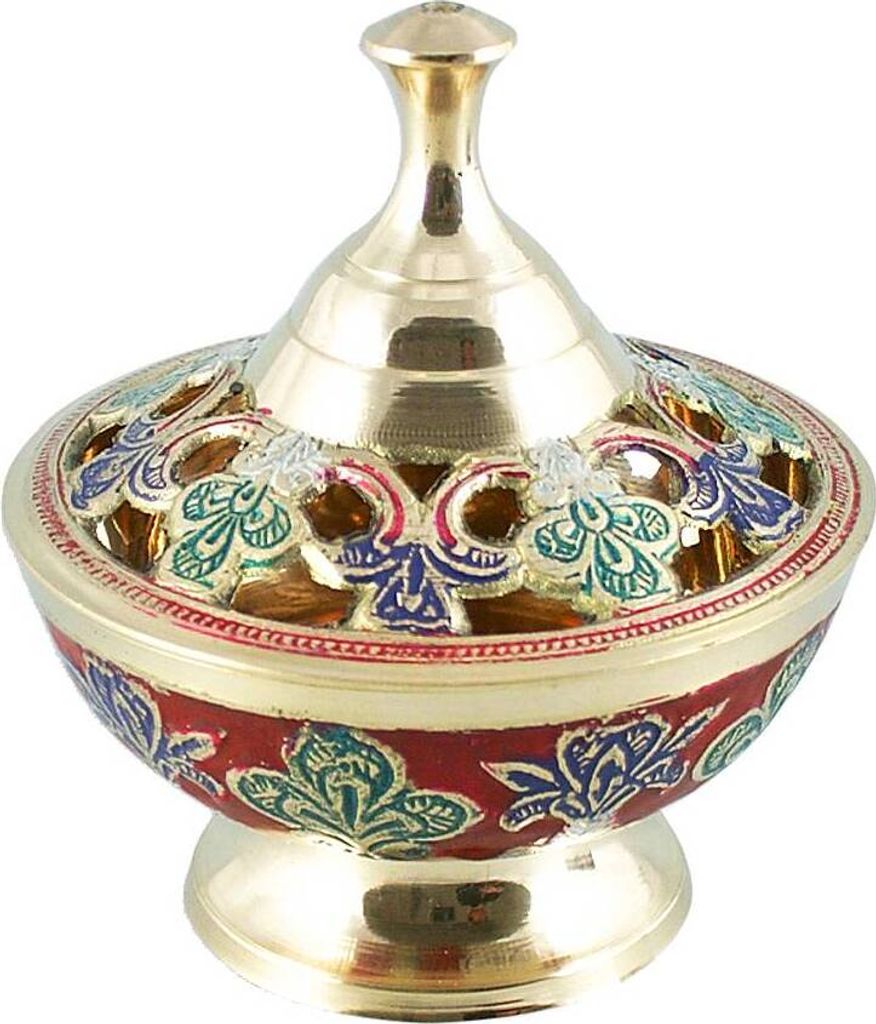 Räucherschale Messing Vase Massiv Bemalt Ø 10cm mit Muster Deko Räucherwerk 2177