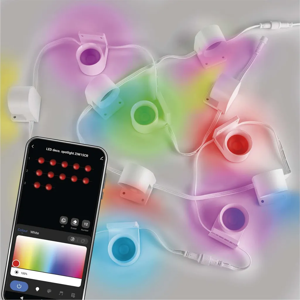 EMOS Smart Spot Parete RGBIC ZIW15CR Starter Set 12 Pezzi WiFi App