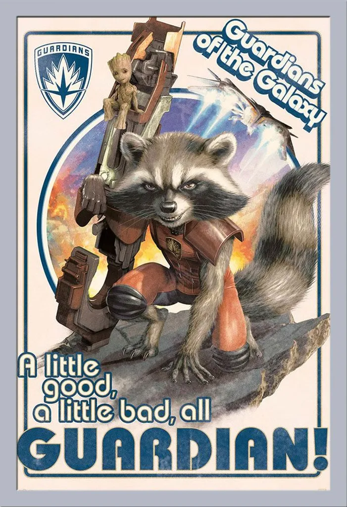 Affiche Les Gardiens de la Galaxie Rocket & Baby Groot Cadre MDF Argent