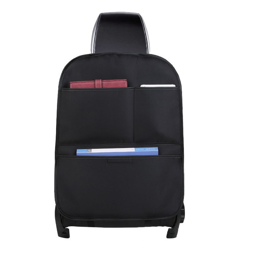 The back of a car seat organizer is shown against a white background.