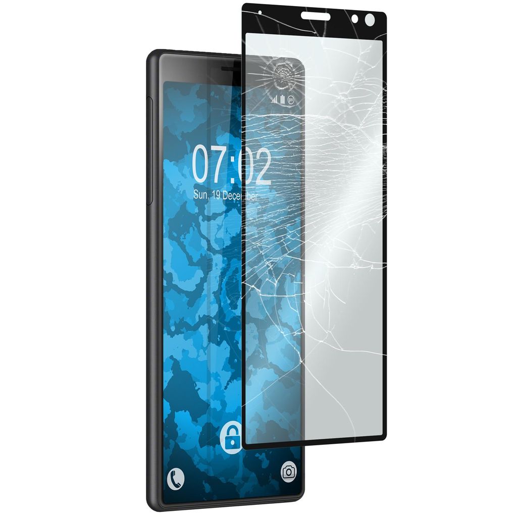 2er-Pack PhoneNatic Glas-Folie klar full-screen schwarz kompatibel mit Sony Xperia 10 - Panzerglas für Xperia 10