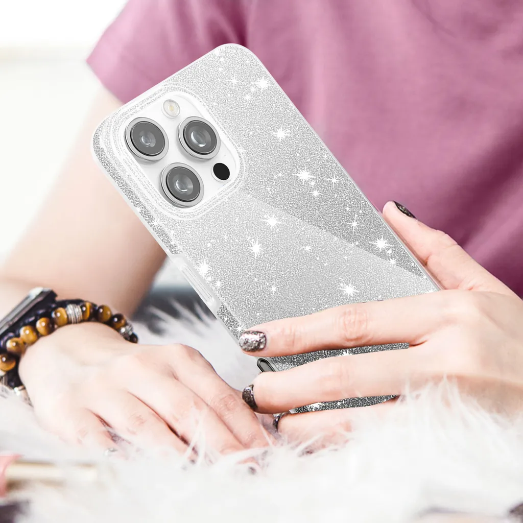 Cover iPhone 16 Pro Max Argento Glitter Avizar - Wow Effect Garantito - 5