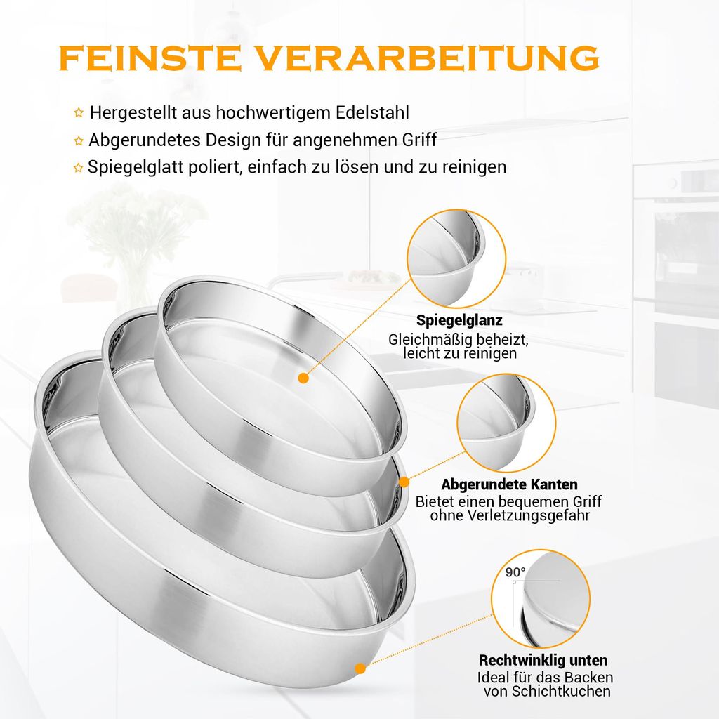 Hausleben® - Set di 3 casseruole/teglie in acciaio inox, Ø Immagine del prodotto 