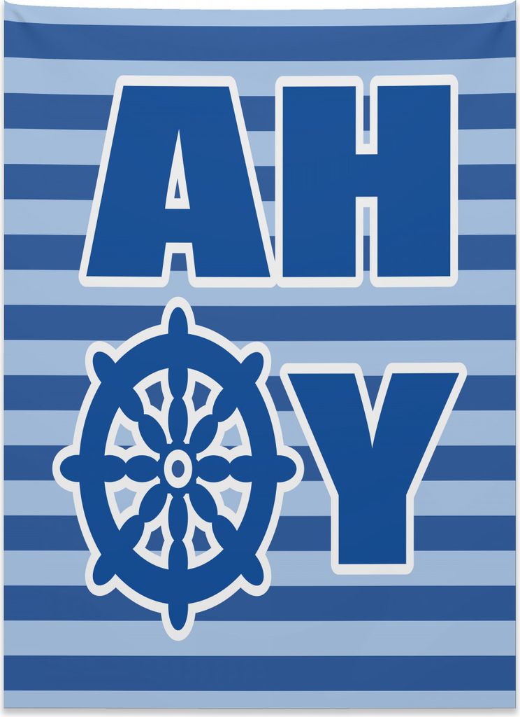 Abakuhaus Ahoy Its a Boy Wandteppich, Seerad aus Weiches Mikrofaser Stoff Kein Verblassen Klare Farben Waschbar, 110 x 150 cm, Hellblau Weiß Blau