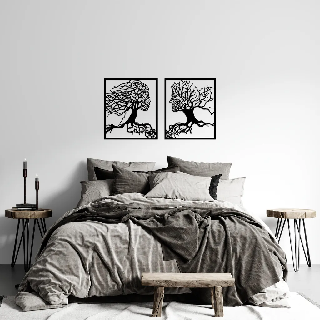 Décoration Murale en Métal Arbre de Vie Noir Wallity 50x58 cm Design