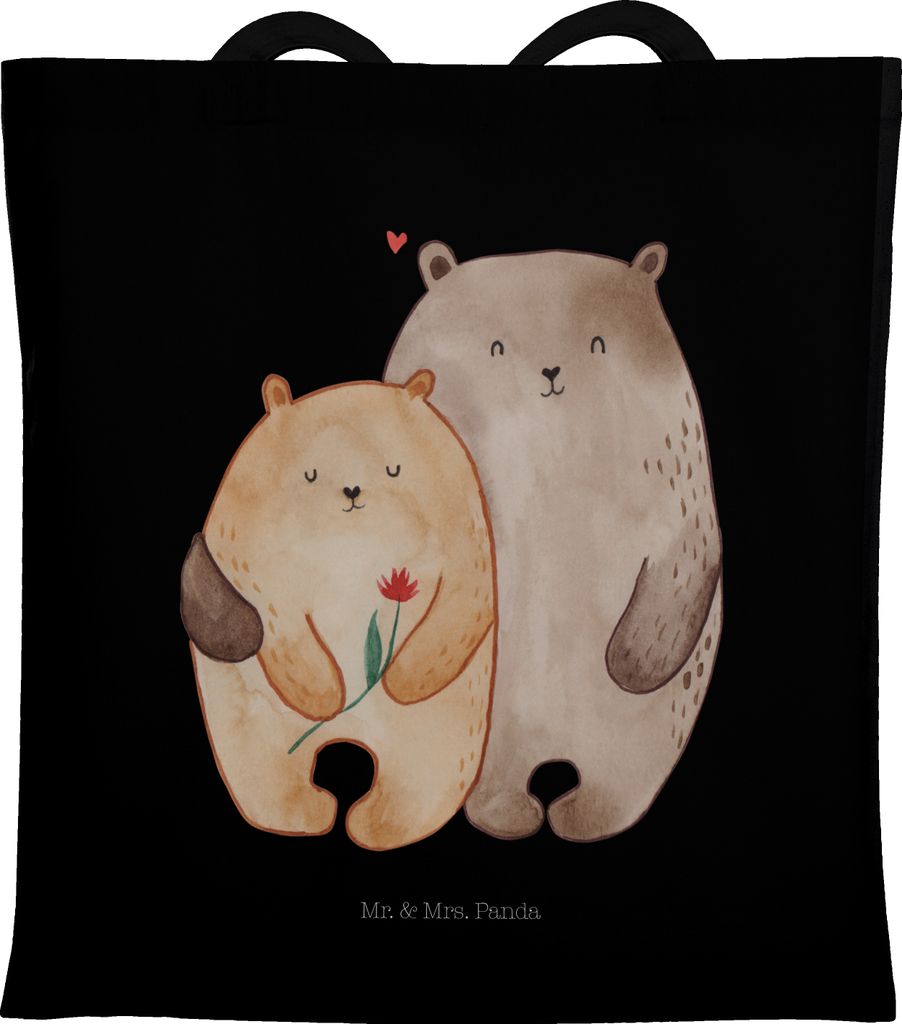 Mr. & Mrs. Panda canvas tasche Bären Liebe - Schwarz - Geschenk, Schultasche, Freundin, Verknallt, Bär, Kuscheln, Hochzeitstag, Beutel, Blume, To...