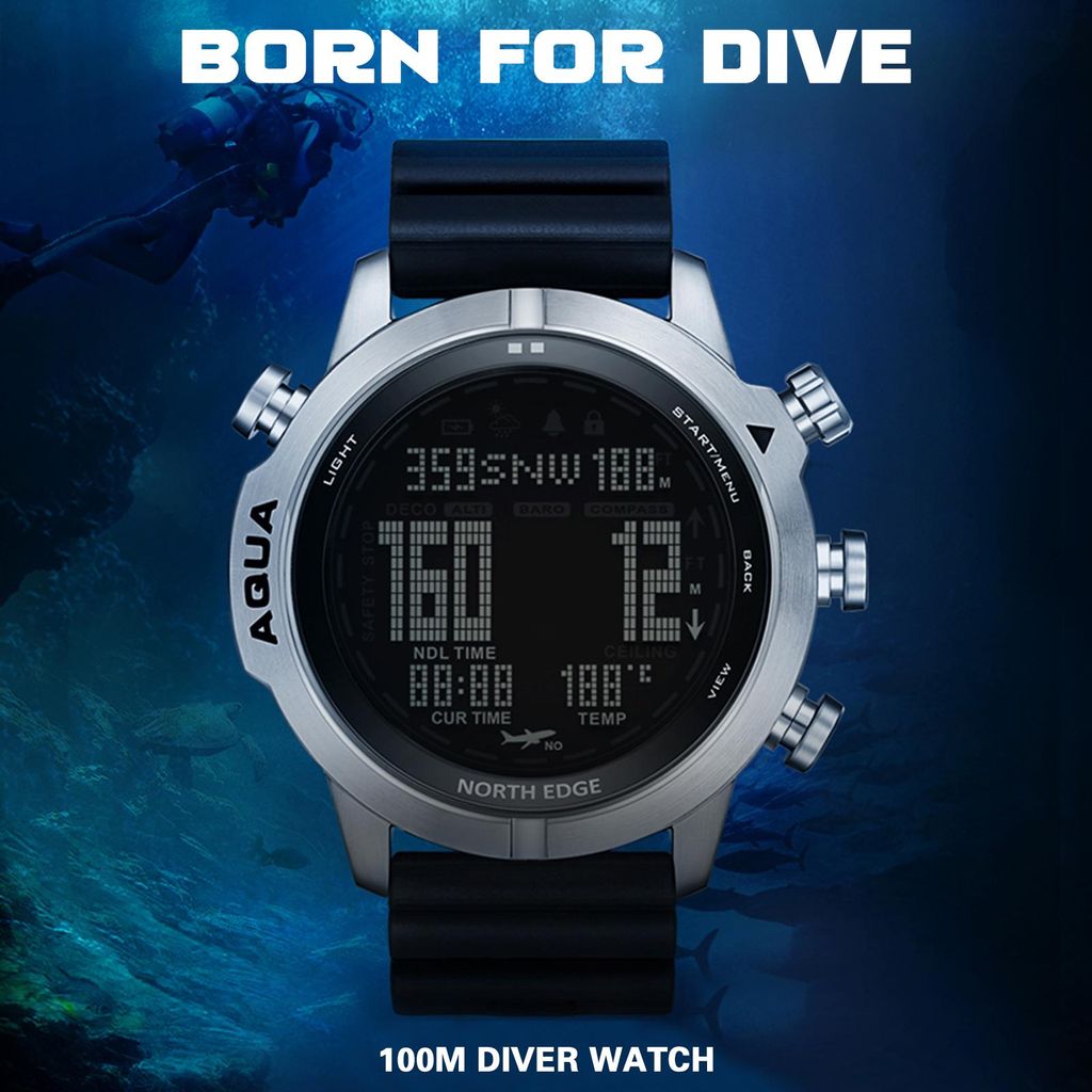 Digital Dive Watch for Men Dive Computer Watch Scuba Diving Watches Men's Wrist Watches with Compass Altimeter Barometer