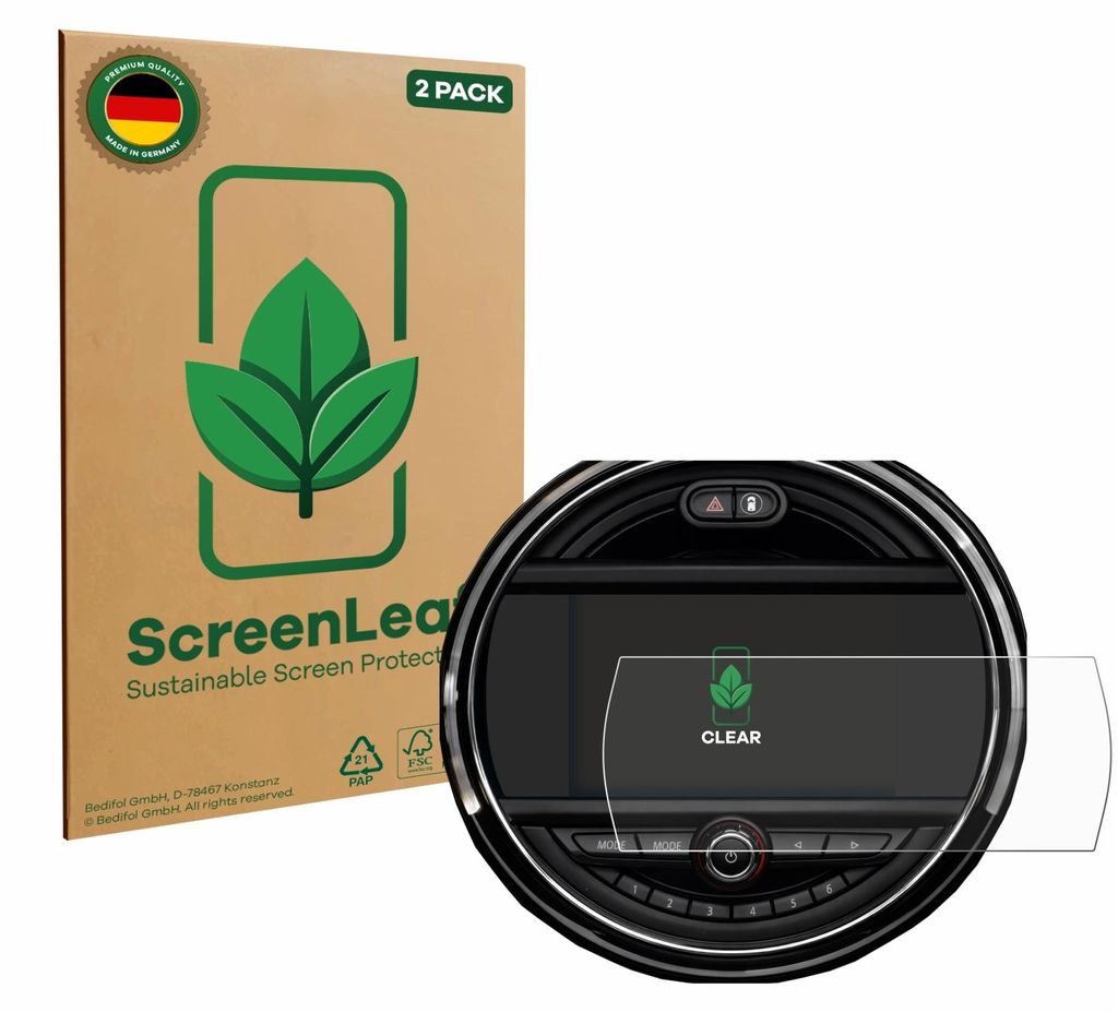 2x ScreenLeaf Schutzfolie für Mini Clubman 2018 - 2020 nachhaltiger Displayschutz Display Schutz Folie Klar Transparent