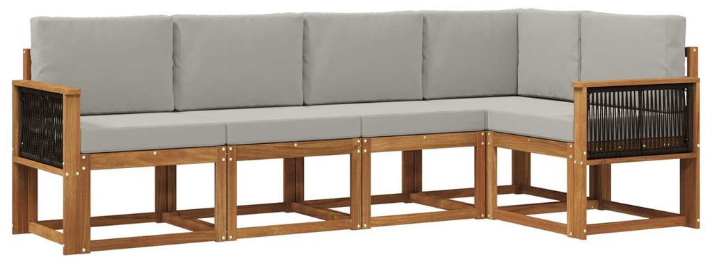 vidaXL Outdoor-Sofagarnitur 5 pcs Natürlich und Hellgrau Polyester