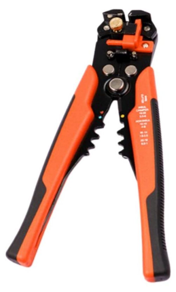 INF 5-in-1 Multifunktions-Abisolier-, Crimp- und Schneidzange – Legierter Stahl, selbstjustierend, Doppelfederdesign Orange