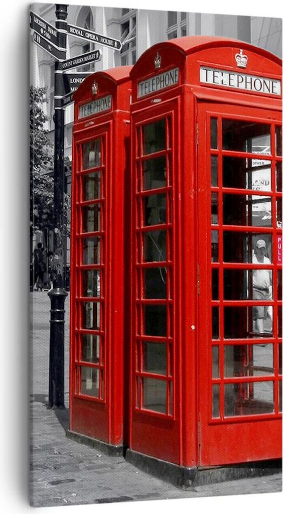 Bild auf Leinwand - Leinwandbild - Großbritannien London Telefon Straße - 45x80cm - Wand Bild - Wanddeko - Leinwanddruck - Bilder - Kunstdruck - ...