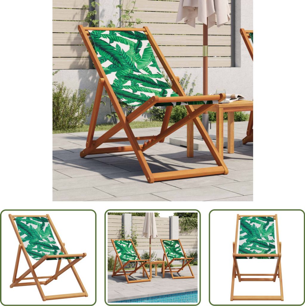 The Living Store Strandstuhl Klappbar Blattmuster Massivholz Eukalyptus Stoff
