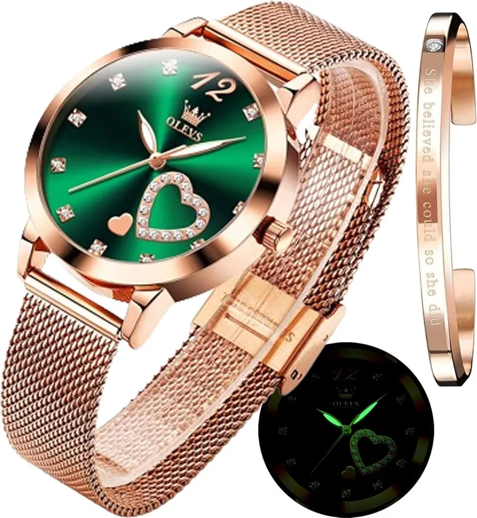 Orologio Donna Oro Rosa con Cuore e Set Bracciale Bangle | Quarzo