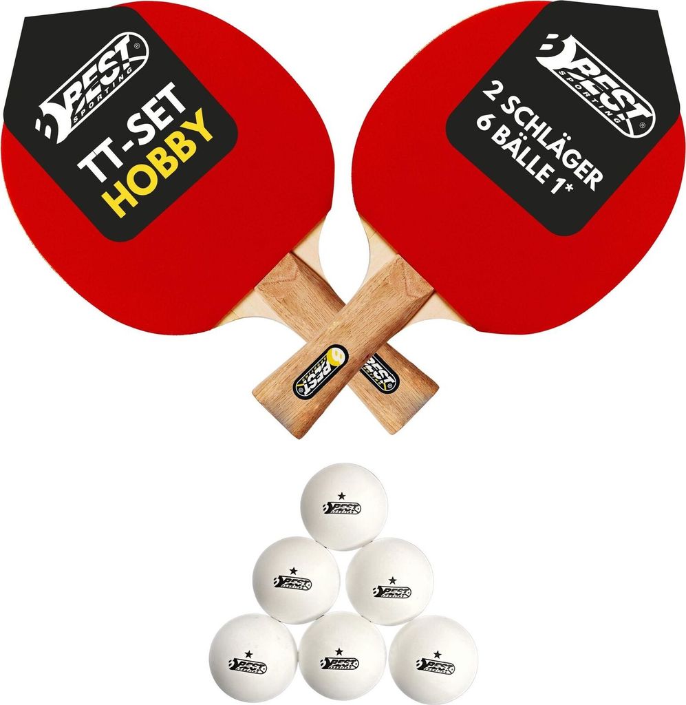 Best Sporting Tischtennisschläger Set HOBBY I 2 Tischtennis Schläger und 1* Tischtennisbälle I 3-teiliges wertiges Tischtennis Set I Tischtennis...