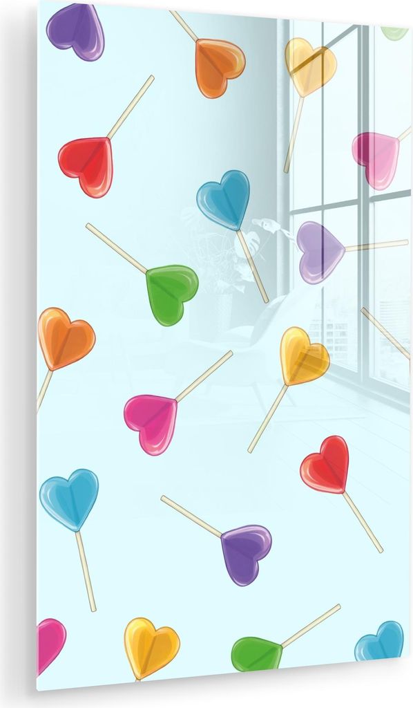 MuchoWow Glasbilder - Bilder auf Wandbild - Foto auf Glas Lollipop - Regenbogen - Bonbon 40x60 cm Wanddekoration aus Glas - Acrylglasbild - Acrylbi...