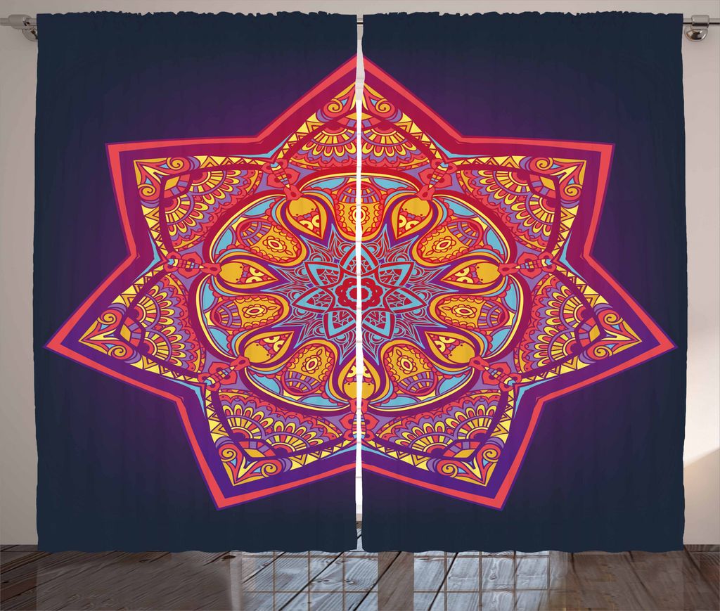 ABAKUHAUS Blatt Rustikaler Vorhang, Geometrische Tibetan Mandala, Wohnzimmer Universalband Gardinen mit Schlaufen und Haken, 280 x 175 cm, Mehrfarbig