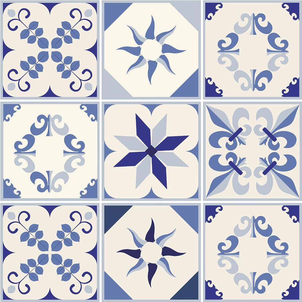 Selbstklebende Fliesenaufkleber für Küche und Bad – 9 CLEMENZA AZULEJOS Fliesenaufkleber – 9 Aufkleber 15 x 15 cm
