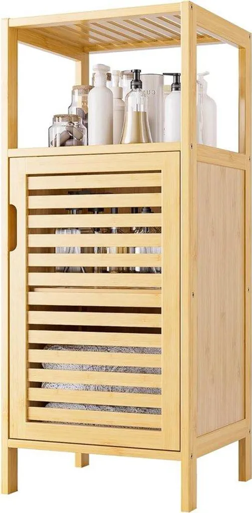Meuble d'appoint salle de bain en bambou pour petits espaces WC