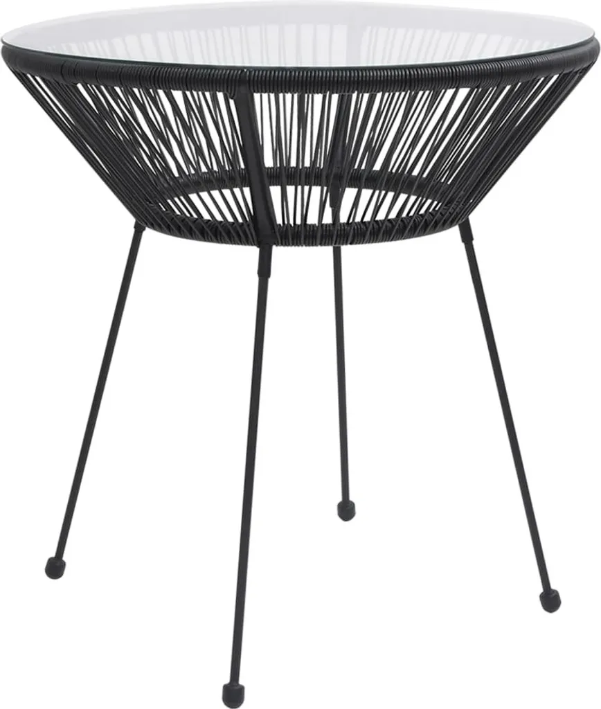 The Living Store Tavolo da pranzo da giardino nero Ø70x74 cm in rattan e vetro