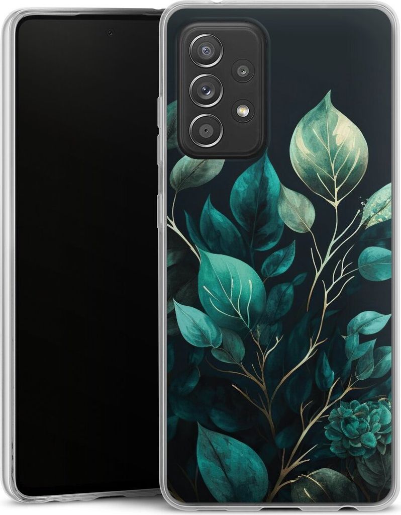 DeinDesign Slim Hülle für Samsung Galaxy A52 Silikon Case Ultra Dünn Handyhülle Blätter schwarz Eukalyptus