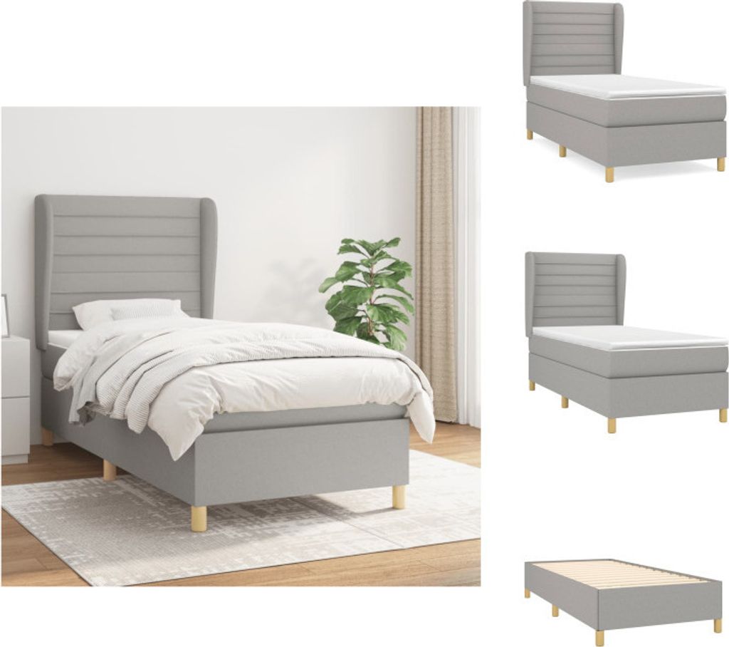 vidaXL Boxspringbett mit Matratze Hellgrau 100x200 cm Stoff - Betten & Bettgestelle