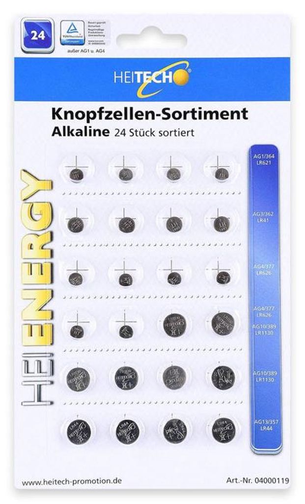Alkalické lithiové knoflíkové baterie Heitech 24 kusů Obrázek produktu 