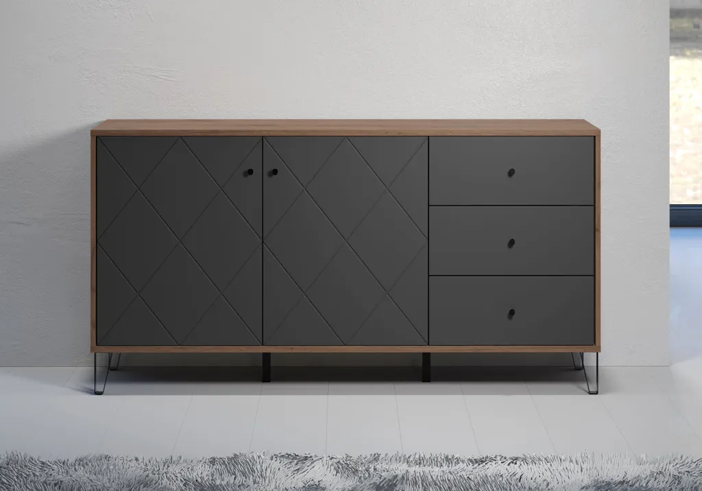 Buffet L183 cm Montez : Rangement Spacieux avec 2 Portes et 3 Tiroirs