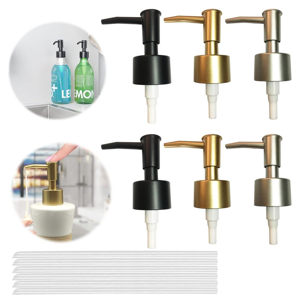 6-teiliges Seifenspender-Pumpenset, Seifenpumpe aus Kunststoff, Dosierpumpe für Flaschen mit 25-mm-Gewinde, Ersatzpumpe für Seifenspender, Spende...