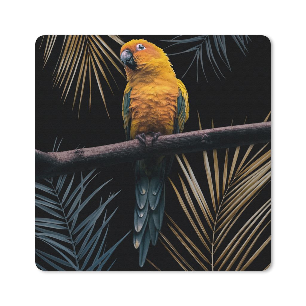 MuchoWow Mauspad Mousepad Vogel - Papagei - Zweig - Blätter 30x30 cm - Mousepads - Maus Mat - Pad - Mausunterlage - Gaming