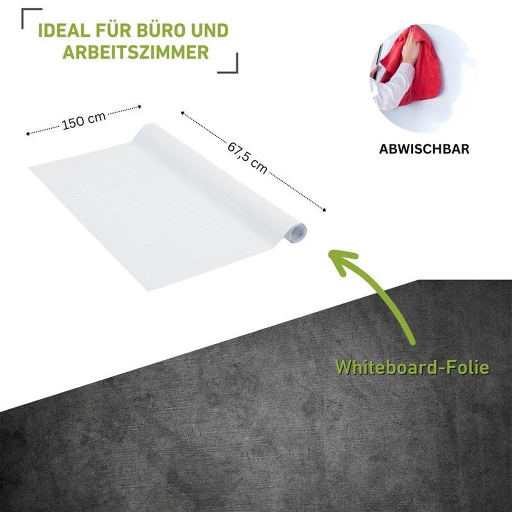 Whiteboard Folie 45x150cm, selbstklebend, abwischbar und Produktbild 