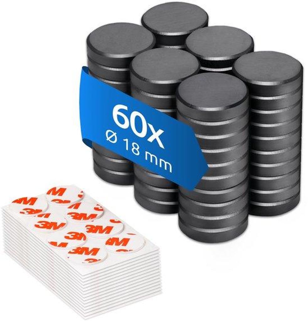 Sterke ferrietmagneten 60er-Pack, 18x4mm, inkl. Klebefüße, Produktbild 