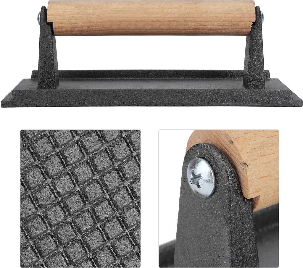 Gusseisen Grill Presse Steak Speck Gewicht Presse Barbecue Griddle Presse mit Holzgriff