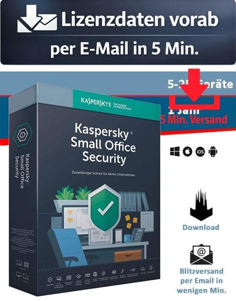 Kaspersky Small Office Security (1 Server + 5 Device + 5 Mobile - 1 Jahr) EU ESD Antivirus Sicherheit 5 Min. Versand als Download per Mail