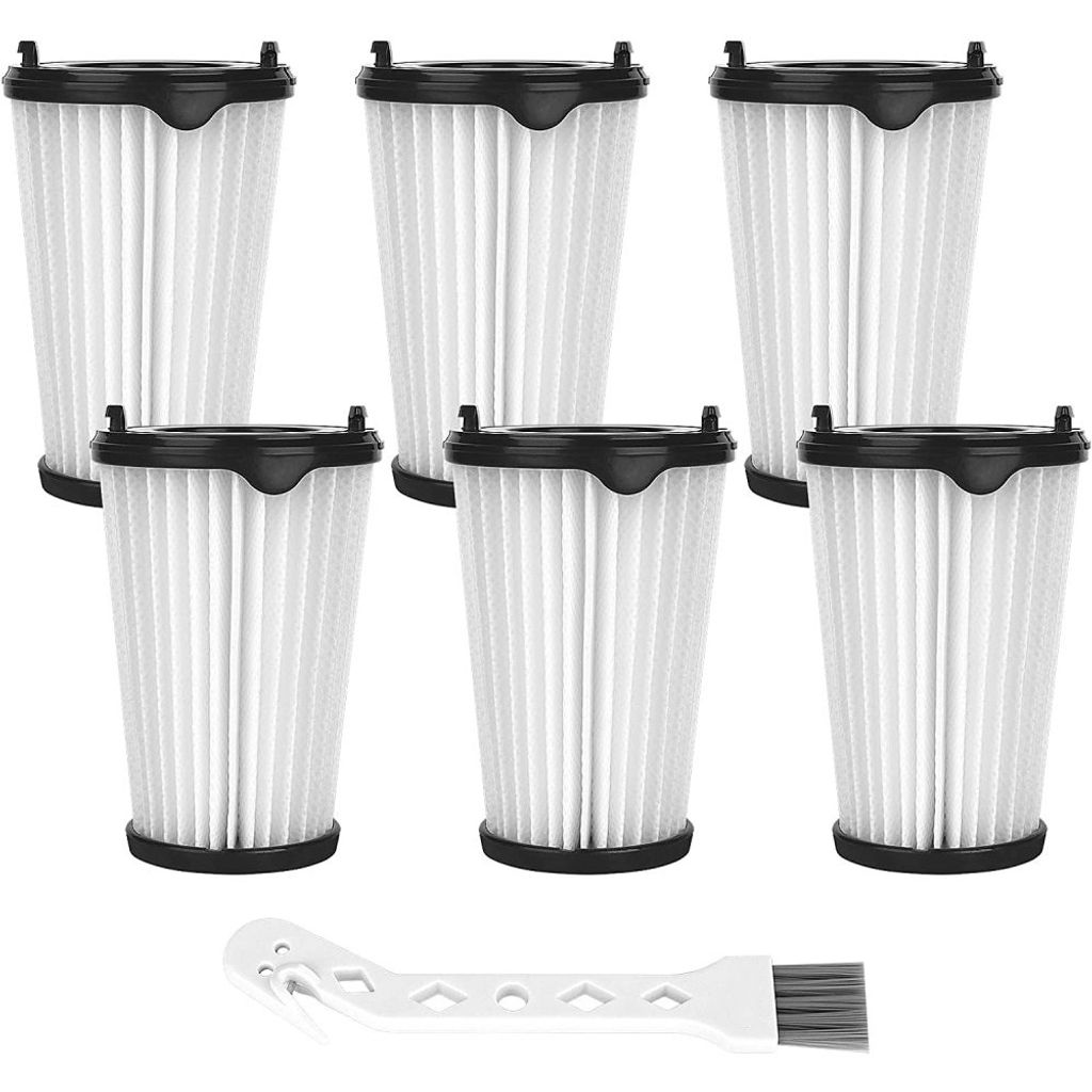 Set mit 6 Filtern für alle AEG CX7- und CX7-2-Staubsaugermodelle, inklusive Ersatz-HEPA-Filter und Reinigungsbürste.