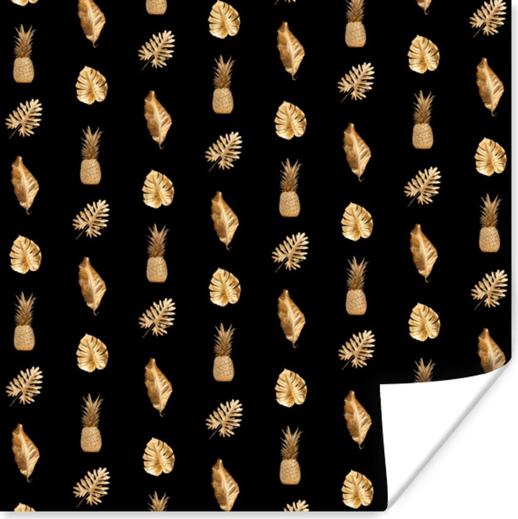 MuchoWow Poster Blätter - Gold - Muster 50x50 cm - Wohnzimmerdekoration