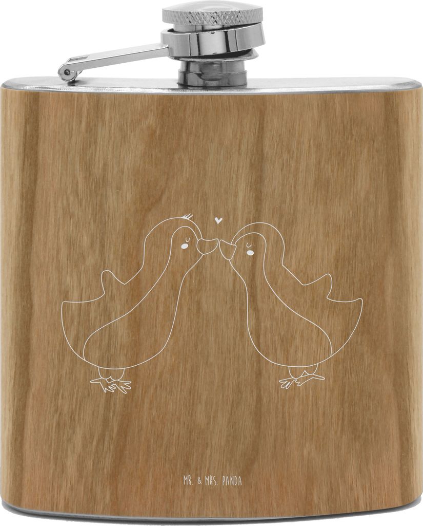 Mr. & Mrs. Panda Flachmann Pinguin Liebe - Transparent - Geschenk, Edelstahl, Rum, Freundin, Vertraut, Liebesgeschenk, Pärchen, feldflasche, Jahre...