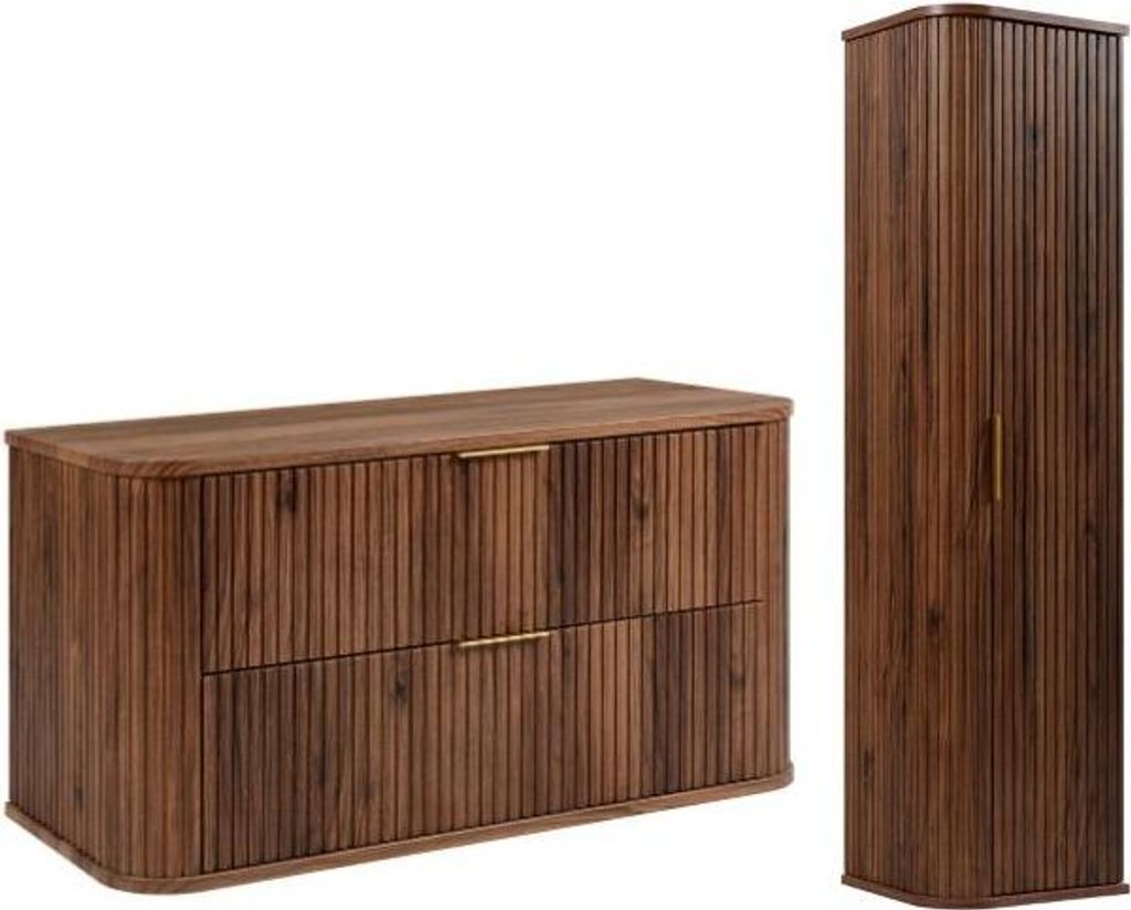 RODAN | Badmöbel Set - 100,4 cm - 2-teilig - Dunkelbraun - Hochwertige MDF Fronten - Badezimmermöbel - Hochschrank - Waschbeckenunterschränke
