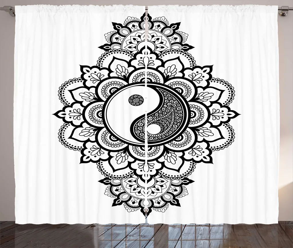 Rideau Décoratif Zen Yin Yang pour Chambre à Coucher Gris 280 x 225 cm