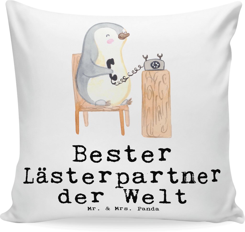 Mr. & Mrs. Panda Dekokissen Pinguin Bester Lästerpartner der Welt - Weiß - Geschenk, Kissen 40x40, kuschelkissen, Spaß, Beste Freundin, Lästers...