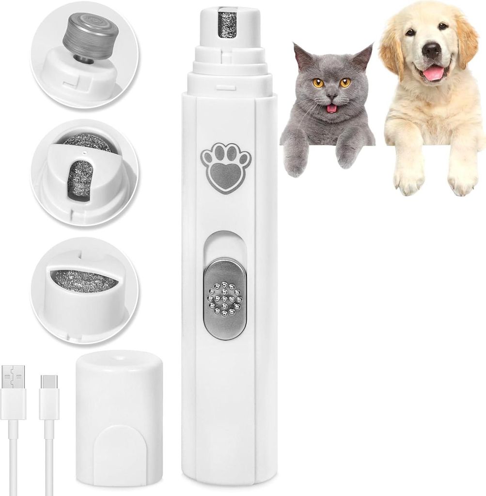 Elektrischer Krallenschleifer fš¹r Katzen und Hunde, 2 Geschwindigkeiten, wiederaufladbare Krallenfeile fš¹r Haustiere, leise (45 dB), 3 Schlei...