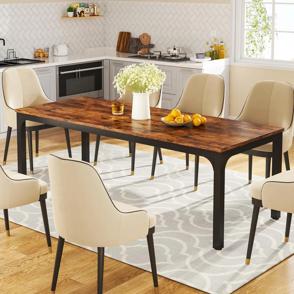 Table bois brun rustique 200 cm - Plateau stratifié robuste 8 places - 10