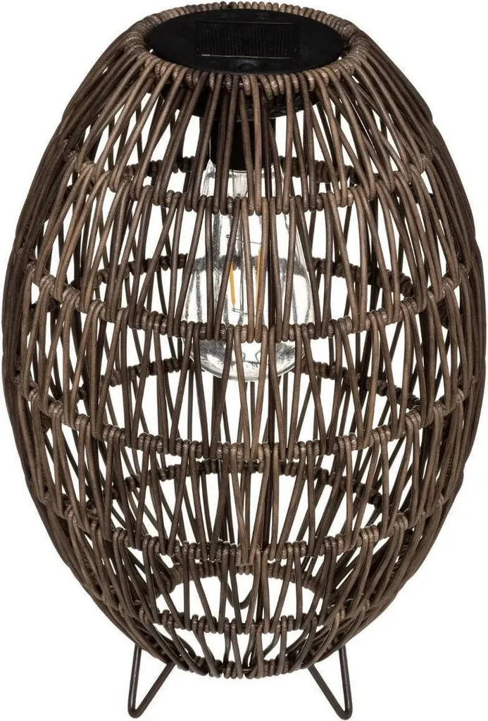 Photophore solaire décoratif tressé marron Ø 21 cm pour terrasse
