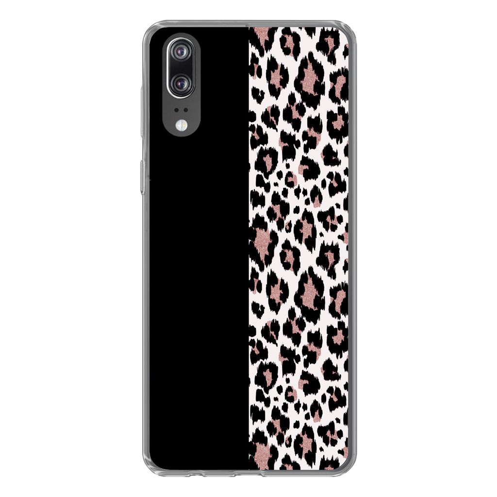 MuchoWow Handyhülle Schutzhülle Hülle für Huawei P20 Tiermuster - Panther - Rosa Silikon Softcase Handy Hülle - Hardcover